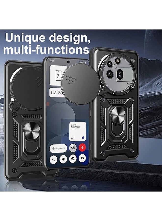 متوافق مع لا شيء هاتف 3a برو 5G حالة مع الكاميرا المنزلقة, متكاملة 360 درجة دوار حلقة الركض, غطاء واقي مقاوم للصدمات, مكافحة السقوط الحماية, حالة مقاومة للصدمات, أسود - Image 5