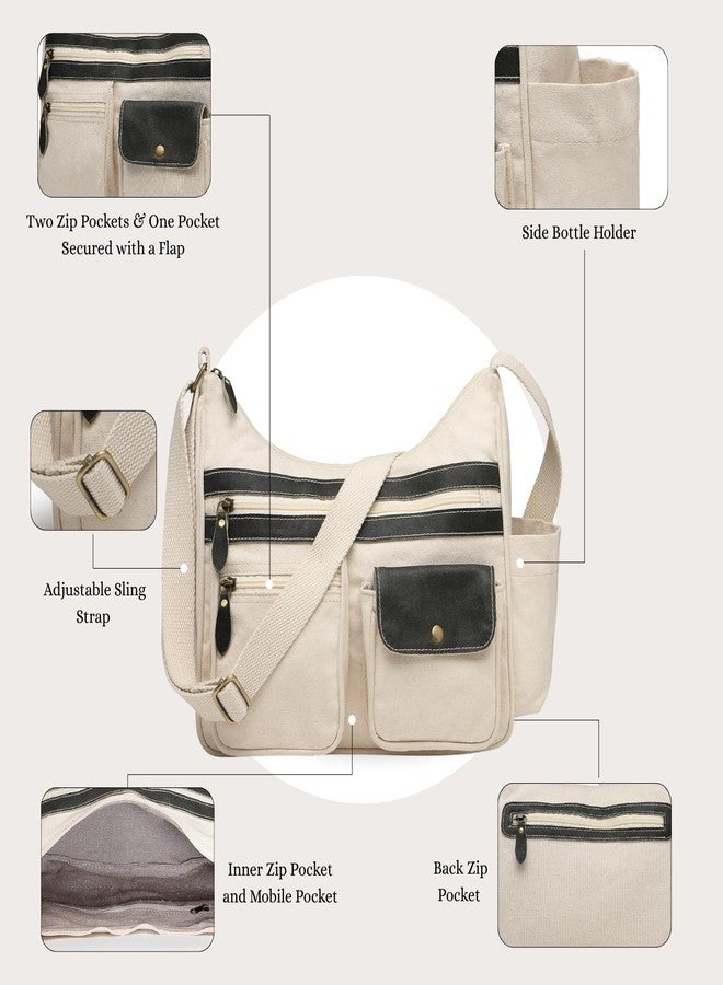 Anekaant Timber & Thread Off White Cotton Multipocket Sling Bag - Image 3