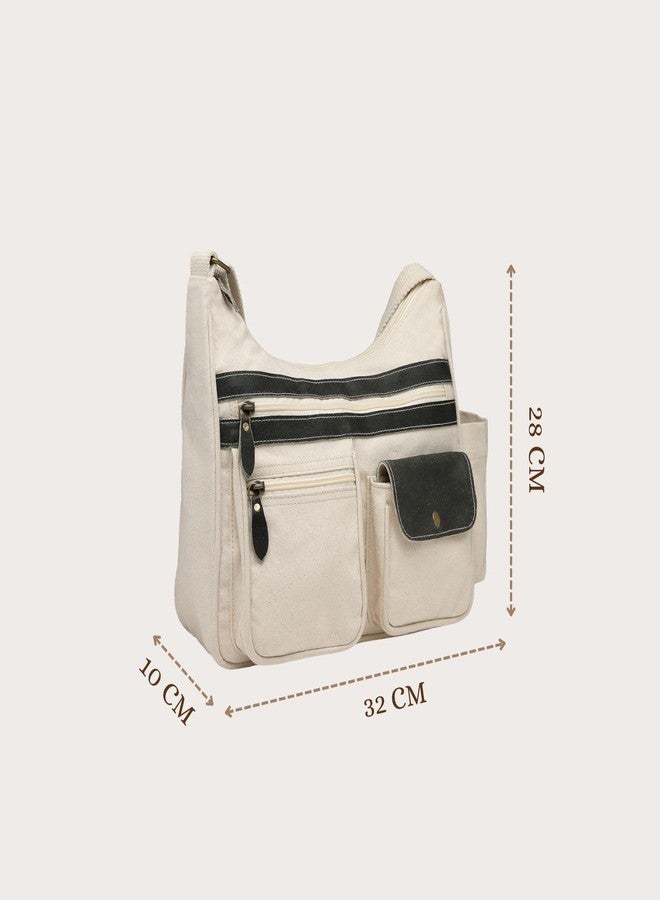 Anekaant Timber & Thread Off White Cotton Multipocket Sling Bag - Image 5