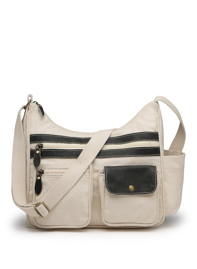 Anekaant Timber & Thread Off White Cotton Multipocket Sling Bag - Image 1