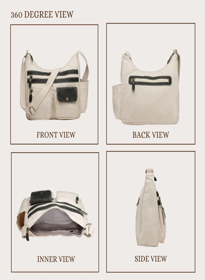 Anekaant Timber & Thread Off White Cotton Multipocket Sling Bag - Image 4