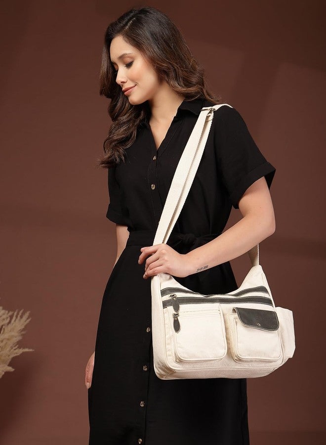 Anekaant Timber & Thread Off White Cotton Multipocket Sling Bag - Image 2