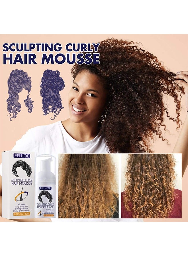 EELHOE Sculpting Curly Hair Mousse, Long Lasting Curls Defining Essence, Hydrating Nourishing Sculpting Hair Curling Mousse, Moisturizing No Flaking Curly Hair Repair Essence For Repair Damaged Roots - Image 2