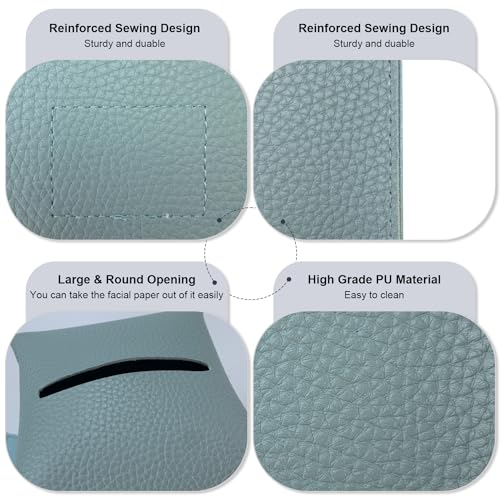 PENGLONG Tissue Box Cover 5X5X5'' PU Leather Tissue Holder Square Tissue Cube Box Organizer for Bathroom Vanity Countertop, Car, Night Stands, Office, Home, Kitchen (1Pack, Light Blue) - Image 3