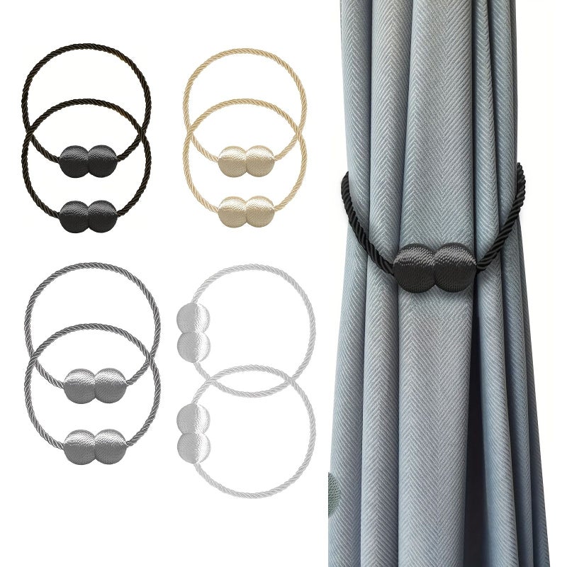 Set Of 2 White Magnetic Curtain Tiebacks Hooks Clip Holdbacks For Home Bedroom Office Decorative - Image 1