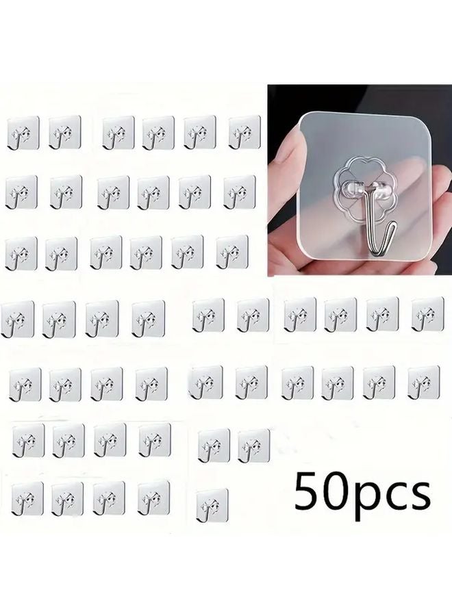 50pcs Transparent Self Adhesive Sticky Hooks Wall Mounted Coat Utility Hanging Solution - Image 1