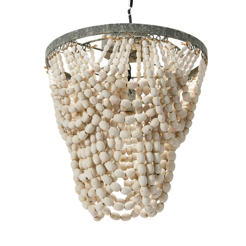 Creative CoOp 2Tier Draped Wood Bead Chandelier White