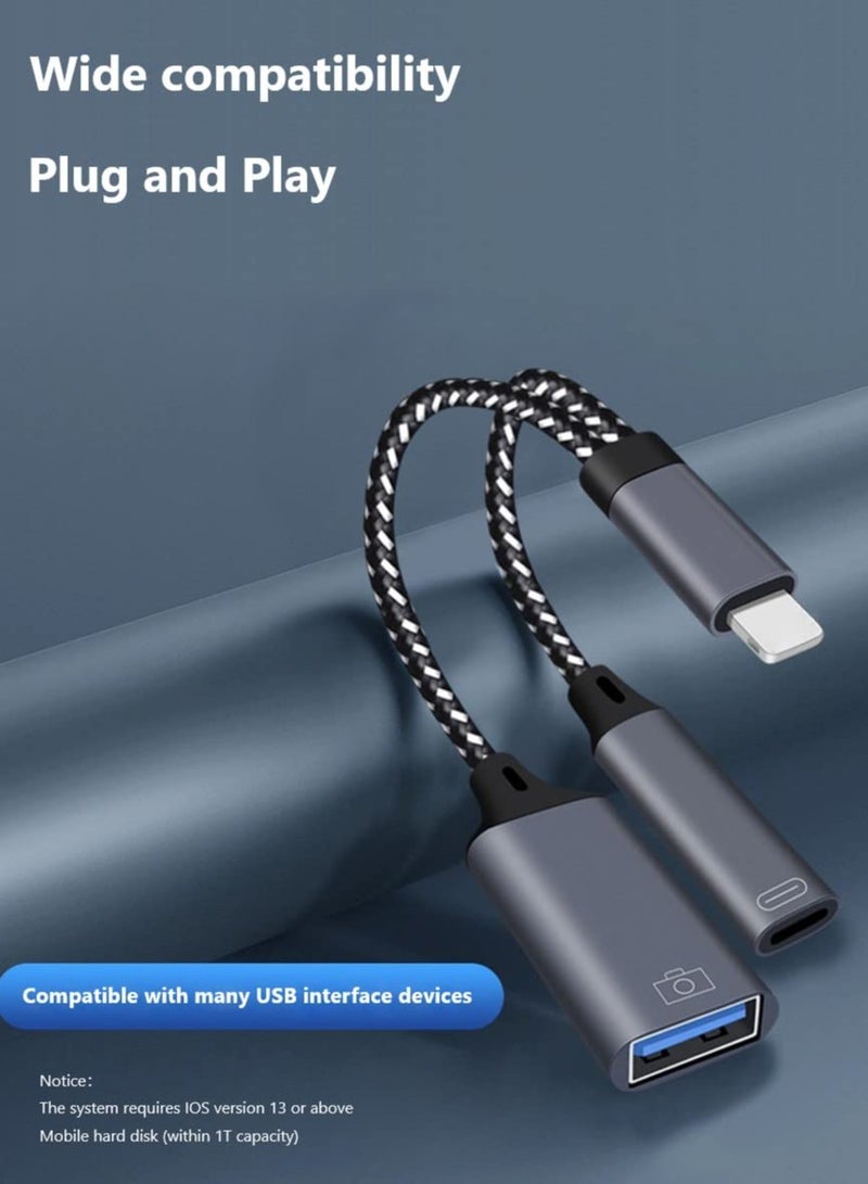 SOLARAE OTG Adapter Cable for iPhone - One Point Two USB3.0 Interface, PD Fast Charge, Multi-Function Adapter Cable with Audio Cable for U Disk and Reader - Image 2