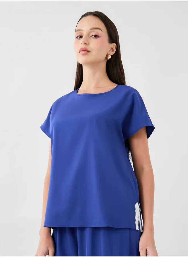 ستايلي Solid Short Sleeve Top and Pants Co-Ords