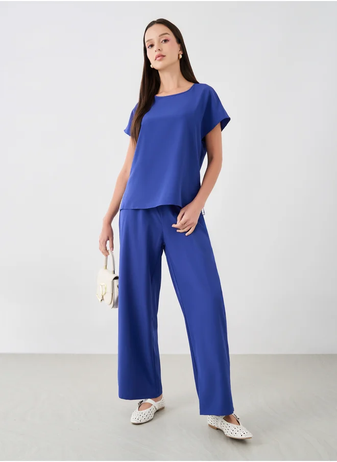 ستايلي Solid Short Sleeve Top and Pants Co-Ords