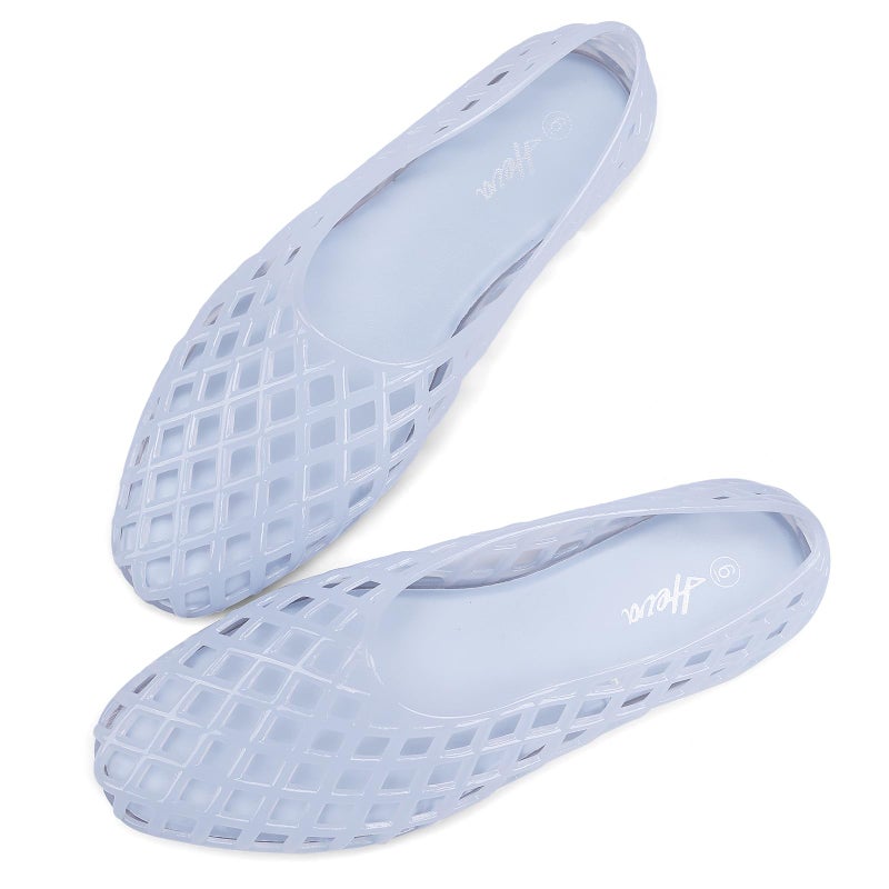 HEVA Women's Jelly Mesh Flats Breathable Clear Hollow Shoes Summer Beach Jellies Ballet Sandals(8 M US Blue) - Image 2