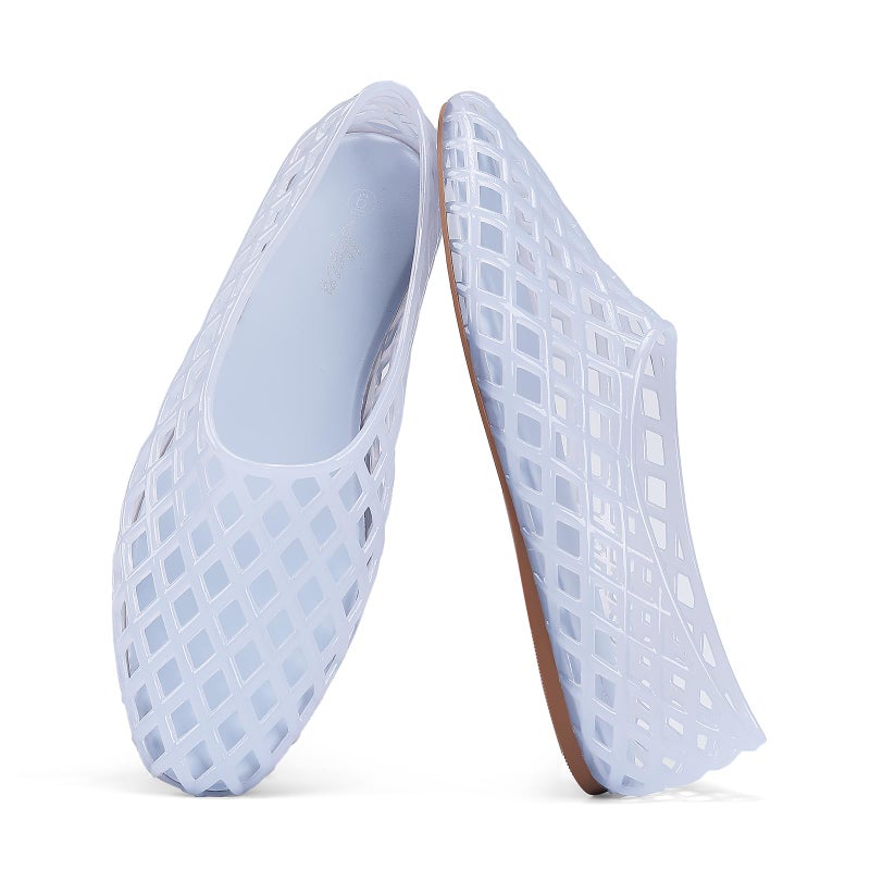 HEVA Women's Jelly Mesh Flats Breathable Clear Hollow Shoes Summer Beach Jellies Ballet Sandals(8 M US Blue) - Image 1