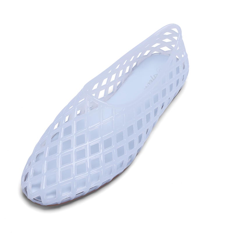HEVA Women's Jelly Mesh Flats Breathable Clear Hollow Shoes Summer Beach Jellies Ballet Sandals(8 M US Blue) - Image 3