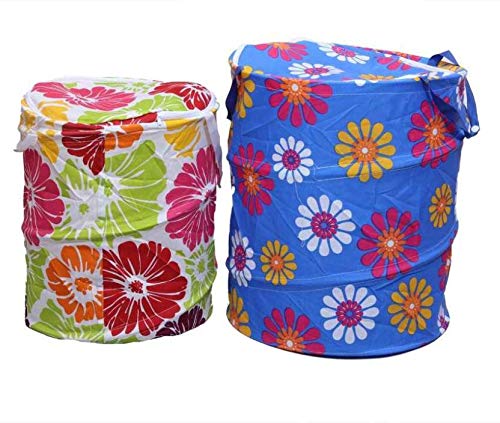 Kuber Industries Round Cloth Foldable Laundry Basket Bag Set of 2 Pcs, Big & Small,Multi Color,Standard,CTKTCVA42 - Image 1