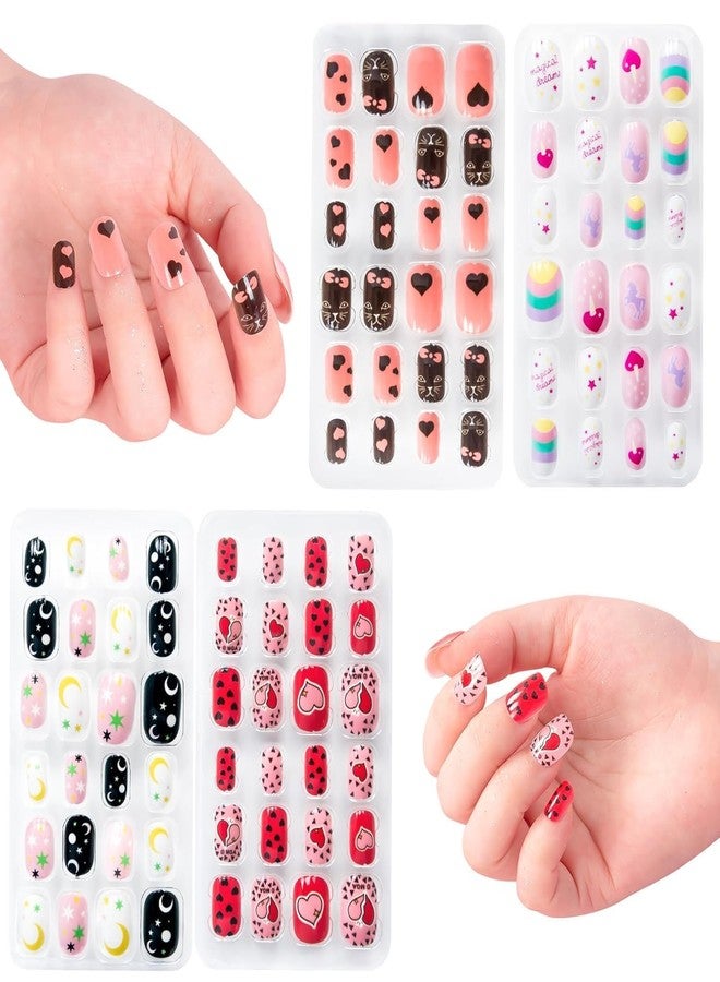 FICTIOUS Press on Nails for Kids - Multi Color Acrylic Fake Nails, Pre-glue Full Cover, Glitter & Gradient French MULTI Design, Cute Butterfly & Unicorn Theme for Girls, Gift Set (MULTICOLOR, 96PCS) - Image 1