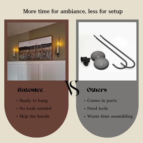 Batoslee Wall Candle Holder Set of 2, Stylish Black Metal Wall Mount Candle Sconces, Modern Wall Decoration for Living Room, Farmhouse, Fireplace, and Christmas Decor - Image 4
