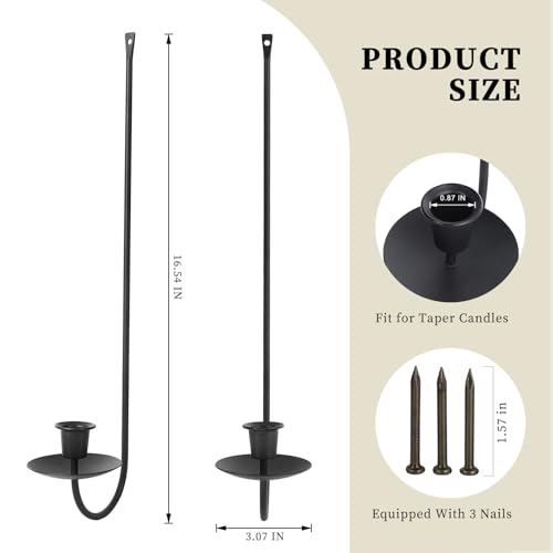 Batoslee Wall Candle Holder Set of 2, Stylish Black Metal Wall Mount Candle Sconces, Modern Wall Decoration for Living Room, Farmhouse, Fireplace, and Christmas Decor - Image 2