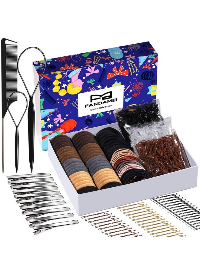 FANDAMEI Elastic Hair Ties Kit Hair Accessories For Women With Elastic Hair Bands Black Hair Ties Cotton Hair Tie Rubber Hair Bands Hair Pins Tie Hair Tools Rat Tail Comb Hair Ties Kit  - Image 1