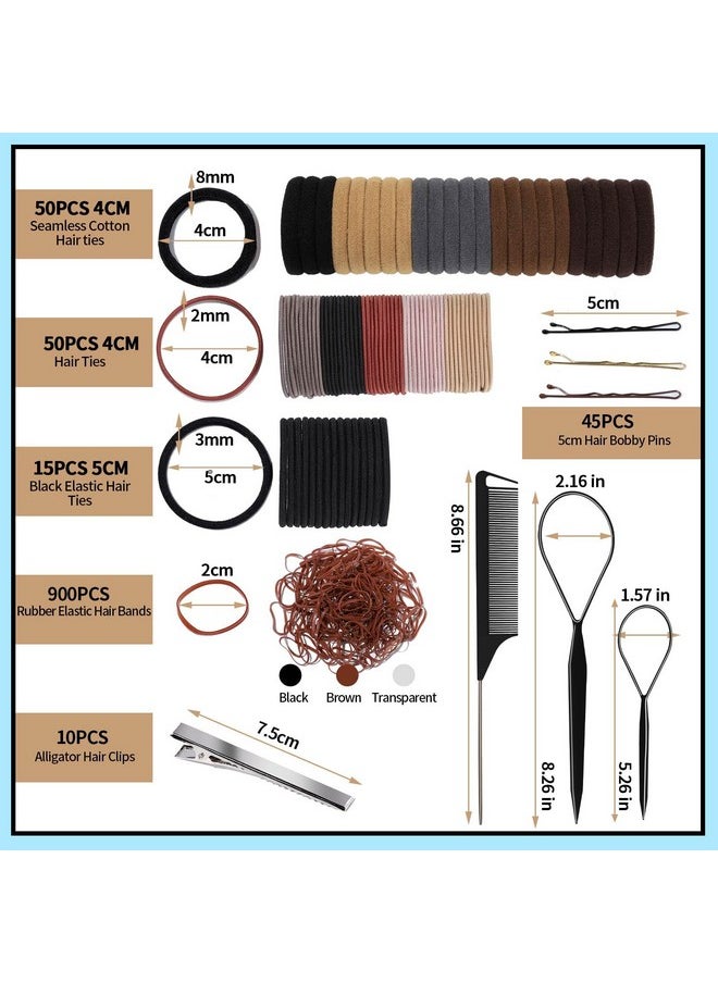 FANDAMEI Elastic Hair Ties Kit Hair Accessories For Women With Elastic Hair Bands Black Hair Ties Cotton Hair Tie Rubber Hair Bands Hair Pins Tie Hair Tools Rat Tail Comb Hair Ties Kit  - Image 3