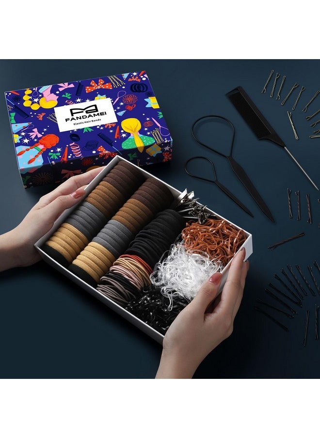 FANDAMEI Elastic Hair Ties Kit Hair Accessories For Women With Elastic Hair Bands Black Hair Ties Cotton Hair Tie Rubber Hair Bands Hair Pins Tie Hair Tools Rat Tail Comb Hair Ties Kit  - Image 2