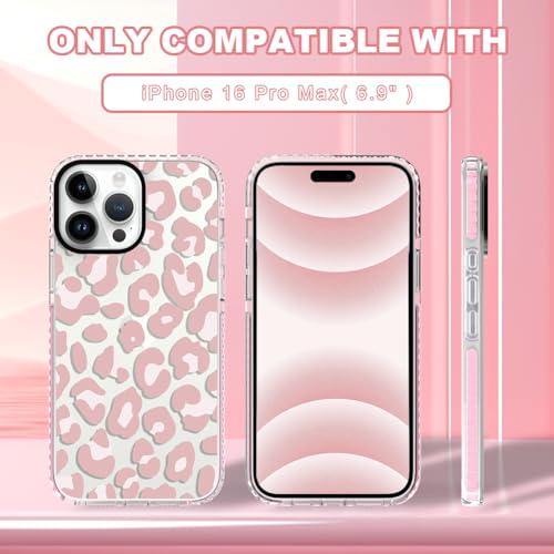 ZIYE Clear Case for iPhone 16 Pro Max Phone Case Pink Leopard Design Shockproof Soft TPU Bumper Protective for Women Girls Girly Cute Cover - Image 2