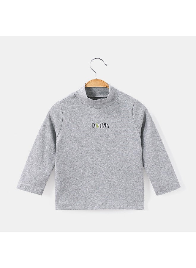 Fashionable Handsome Simple Base Layer] Boys' Baby Autumn And Winter Versatile Long Sleeve T-shirt Toddler Comfortable Top - Image 3