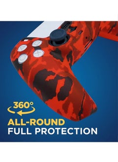 X-level Silicone Shell Accessories For Sony 5 PS5 Wireless Controller Handles With Non Slip Silicone Dust Protection Cover, PS5 Handle Shell x 2, With Thumb Handle x 10 (Red Camouflage+Blue)  - Image 4