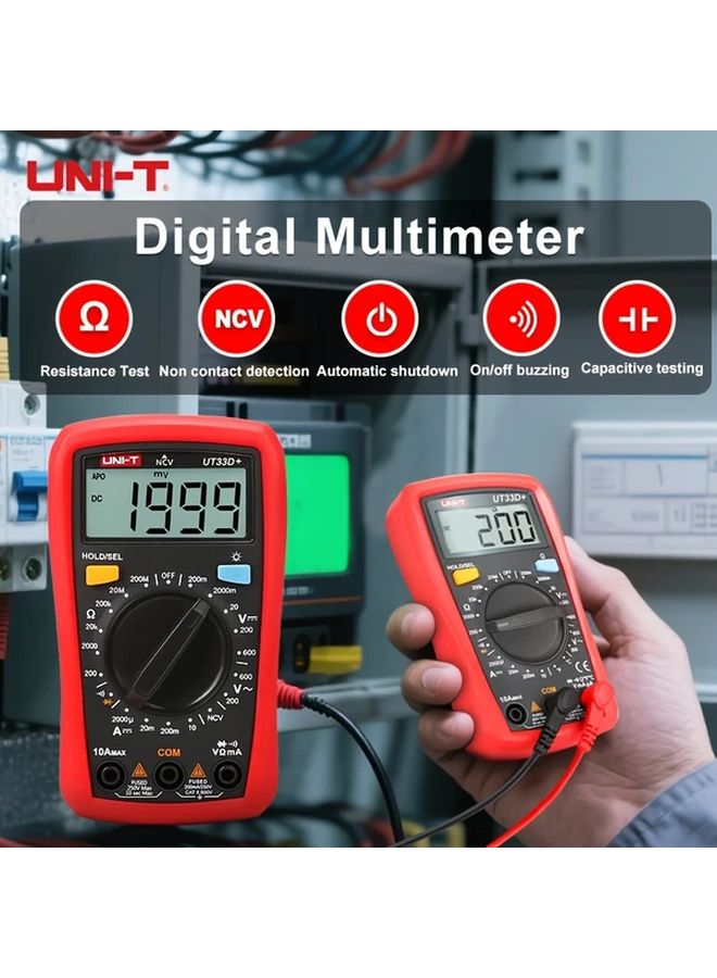 UNI T 33D Digital Multimeter 600V AC DC Voltage 1999 Count NCV Capacitance Test Auto Shutoff - Image 2