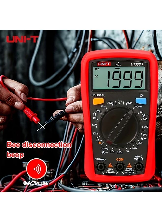 UNI T 33D Digital Multimeter 600V AC DC Voltage 1999 Count NCV Capacitance Test Auto Shutoff - Image 3