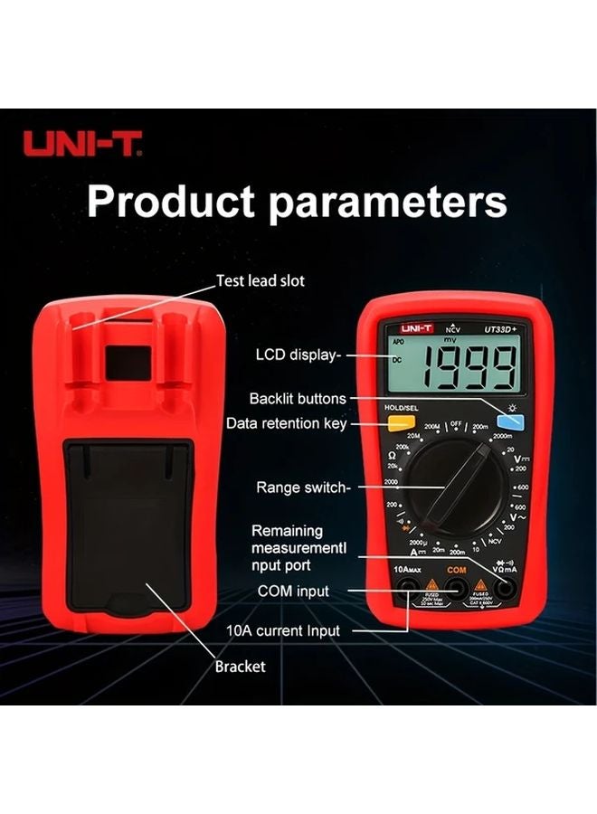 UNI T 33D Digital Multimeter 600V AC DC Voltage 1999 Count NCV Capacitance Test Auto Shutoff - Image 5
