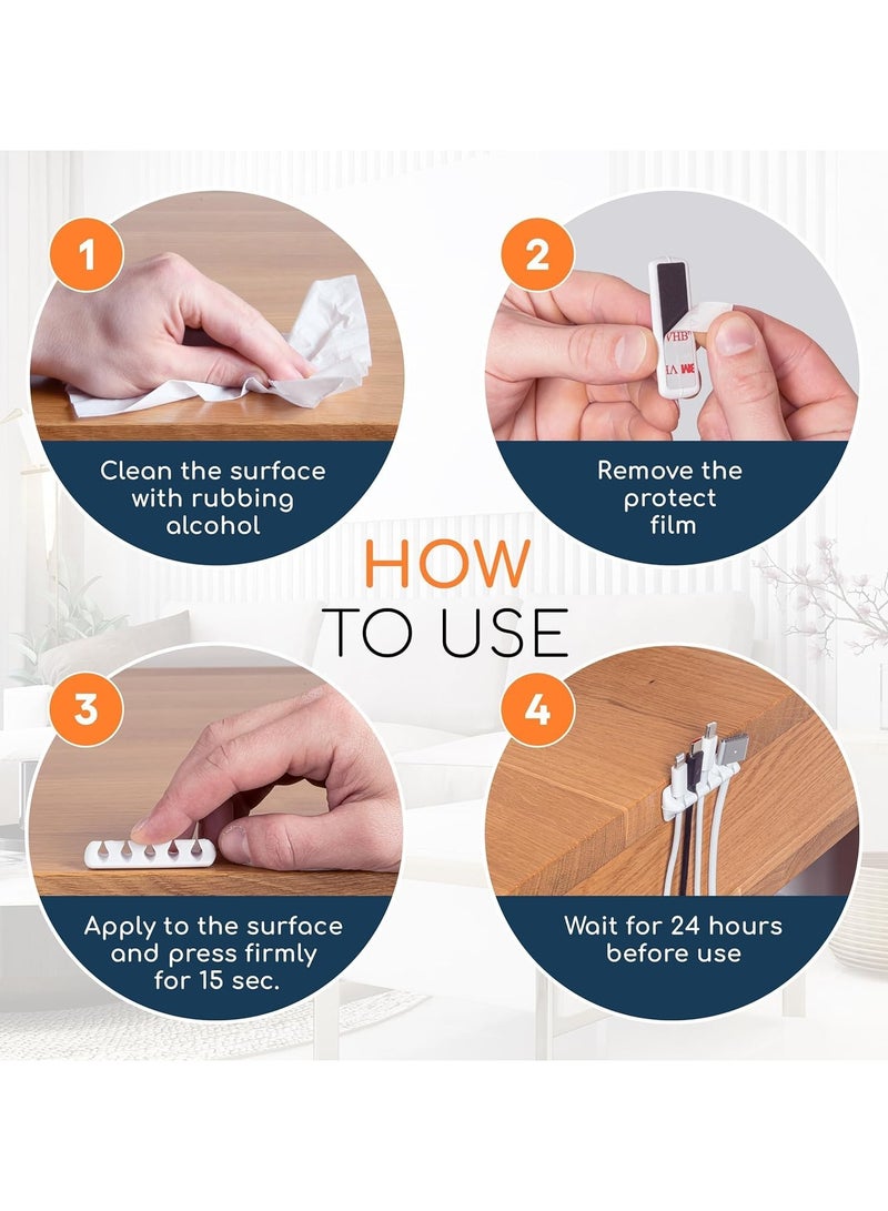 Fasola 24 Pack Cable Clips, Multipurpose Wire Organizers, Self Adhesive Cord Holders for Home, Office or Car (Black and White) - Image 4