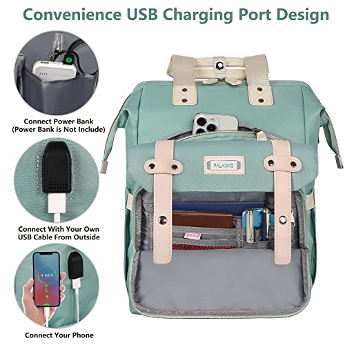 FALANKO Laptop Backpack for Women,Doctor Teacher Nurse Work Bookbag for 15.6 Inch Laptop,Large Travel Wide Open College Shoulder Purse Bag With RFID Anti Theft USB Charging Port-Green - Image 3