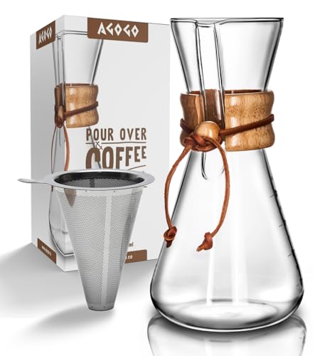AGOGO AGOGO Pour Over Coffee Maker Glass  6810 Cup Barista Kit with 304 Stainless Filter for Home Office Camping Cafes  Easy Clean Coffee Dripper Set RagBrush Included 6 Cup20 oz