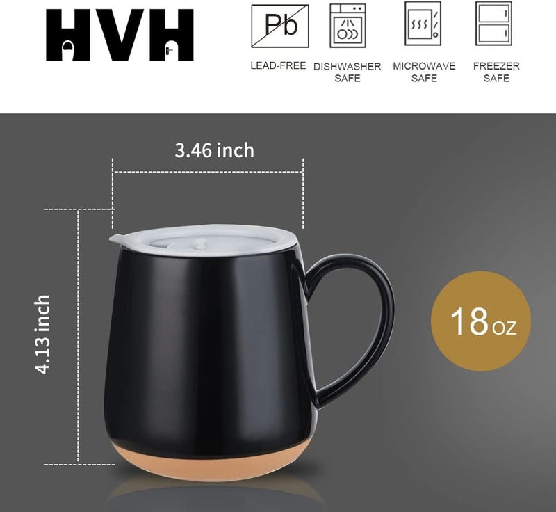 HVH Ceramic Coffee Mugs Set of 4 17oz Large Mugs with Lid Farmhouse Style Black - Image 4