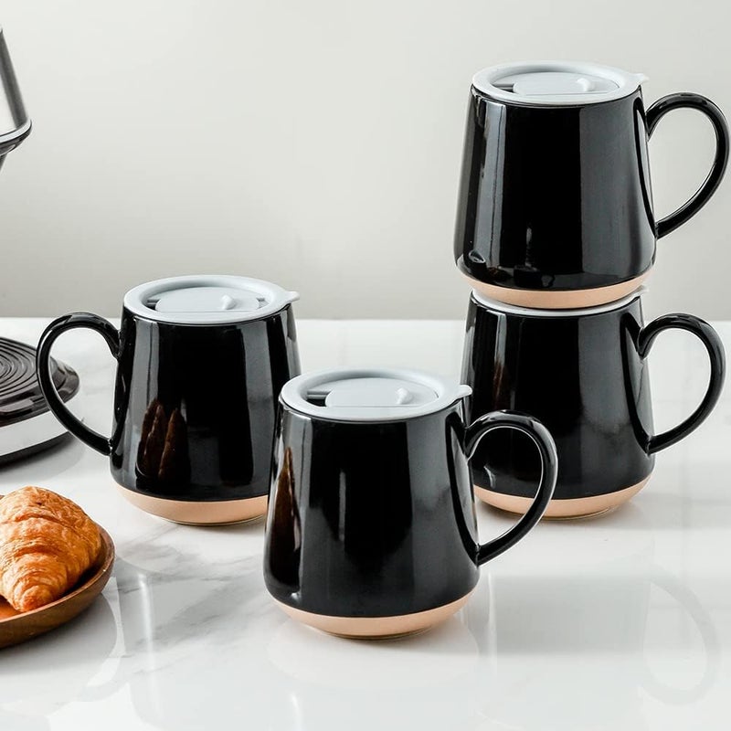 HVH Ceramic Coffee Mugs Set of 4 17oz Large Mugs with Lid Farmhouse Style Black - Image 2