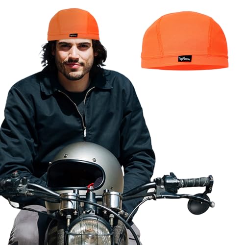 XTRIM Unisex Helmet Skull Cap for Bikers & Cyclists, Cotton Head Cap, Hair Inner Helmet Cap for Men, Sweat Cooling Beanie Cap for Men for Women, Skull Mask for Summer, Bike Accessories (Orangee) - Image 1