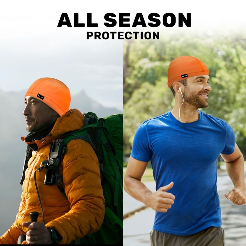 XTRIM Unisex Helmet Skull Cap for Bikers & Cyclists, Cotton Head Cap, Hair Inner Helmet Cap for Men, Sweat Cooling Beanie Cap for Men for Women, Skull Mask for Summer, Bike Accessories (Orangee) - Image 4