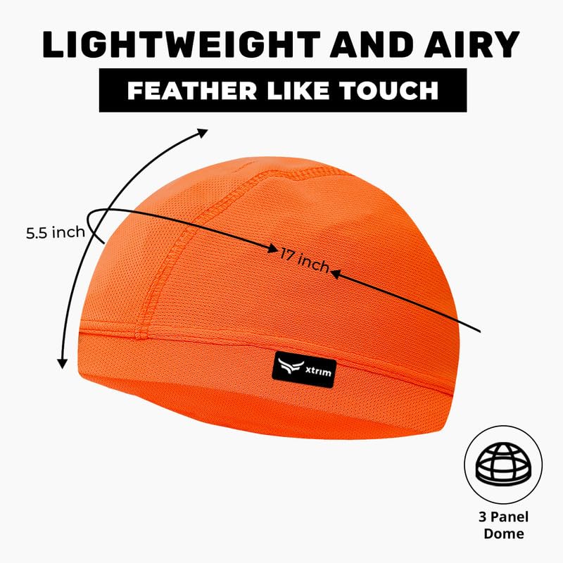 XTRIM Unisex Helmet Skull Cap for Bikers & Cyclists, Cotton Head Cap, Hair Inner Helmet Cap for Men, Sweat Cooling Beanie Cap for Men for Women, Skull Mask for Summer, Bike Accessories (Orangee) - Image 5