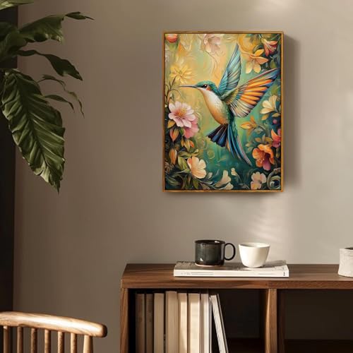 Djmwtb Framed Wall Art Vintage Wall Decor Hummingbird Canvas Art Animal Pictures Floral Paintings Botanical Prints Nature Artwork for Bedroom Living Room - Image 3