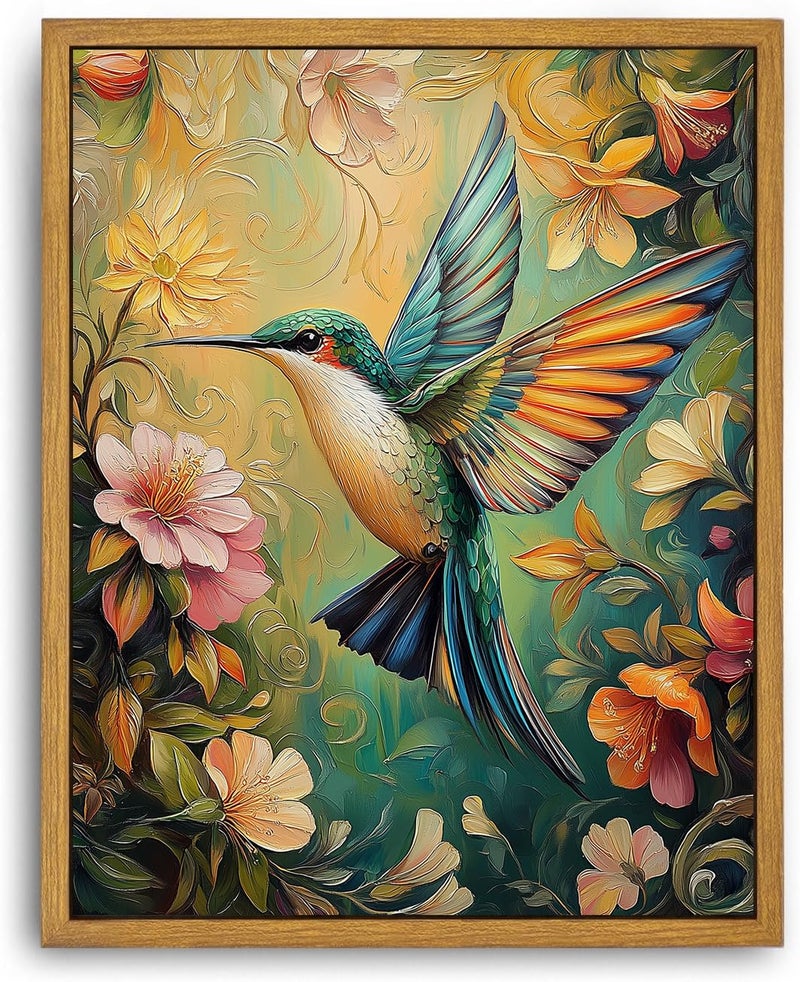 Djmwtb Framed Wall Art Vintage Wall Decor Hummingbird Canvas Art Animal Pictures Floral Paintings Botanical Prints Nature Artwork for Bedroom Living Room - Image 1