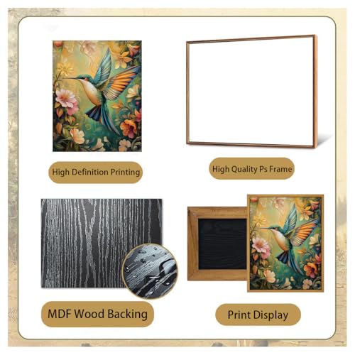 Djmwtb Framed Wall Art Vintage Wall Decor Hummingbird Canvas Art Animal Pictures Floral Paintings Botanical Prints Nature Artwork for Bedroom Living Room - Image 5