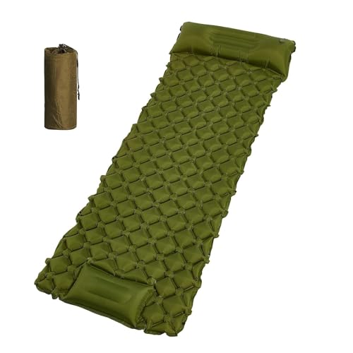 Linist Camping Sleeping Pad, Ultralight Camping Mat with Pillow Built-in Foot Pump Inflatable Sleeping Pads Compact for Camping Backpacking Hiking Traveling-Light Green, Nylon - Image 2