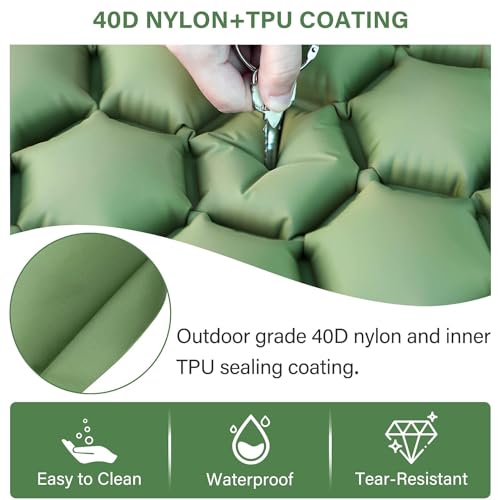 Linist Camping Sleeping Pad, Ultralight Camping Mat with Pillow Built-in Foot Pump Inflatable Sleeping Pads Compact for Camping Backpacking Hiking Traveling-Light Green, Nylon - Image 3