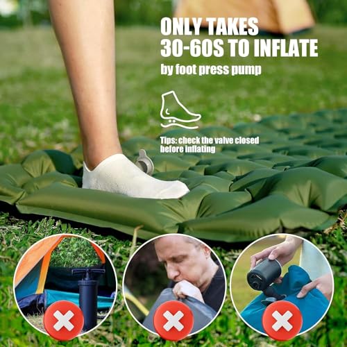 Linist Camping Sleeping Pad, Ultralight Camping Mat with Pillow Built-in Foot Pump Inflatable Sleeping Pads Compact for Camping Backpacking Hiking Traveling-Light Green, Nylon - Image 4