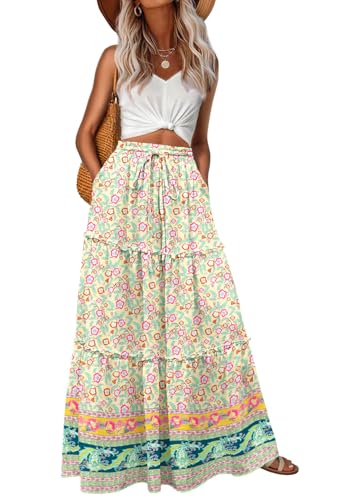 Lepunuo Maxi Floral Boho Elastic High Waisted Flowy Maxi Skirts Womens Casual Boho Skirts Trendy Floral Cute Long Skirts with Pockets - Image 1