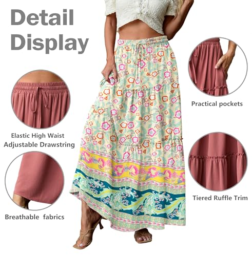 Lepunuo Maxi Floral Boho Elastic High Waisted Flowy Maxi Skirts Womens Casual Boho Skirts Trendy Floral Cute Long Skirts with Pockets - Image 4
