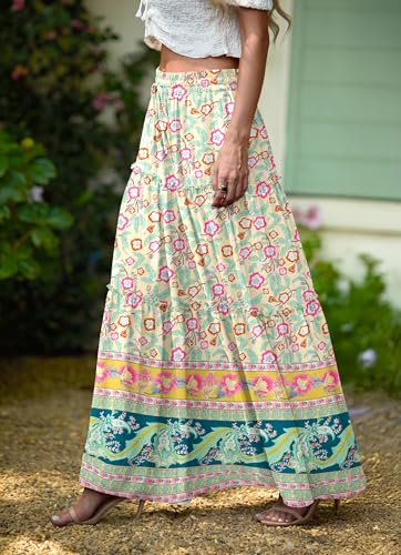Lepunuo Maxi Floral Boho Elastic High Waisted Flowy Maxi Skirts Womens Casual Boho Skirts Trendy Floral Cute Long Skirts with Pockets - Image 2