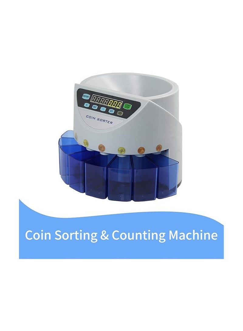 Wlson Electronic Coin Sorter Counter Counting Sorting Machine Countable Coins with Multi-Functional 7 Digit LED Display