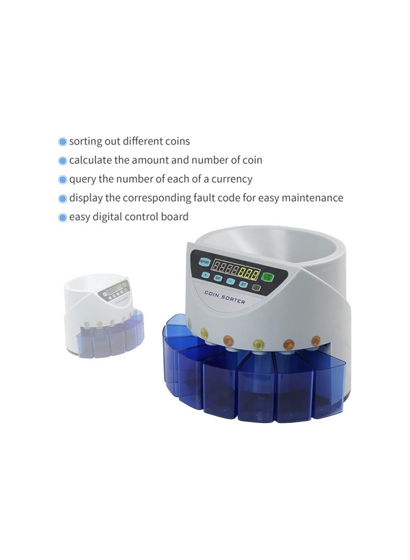 Wlson Electronic Coin Sorter Counter Counting Sorting Machine Countable Coins with Multi-Functional 7 Digit LED Display