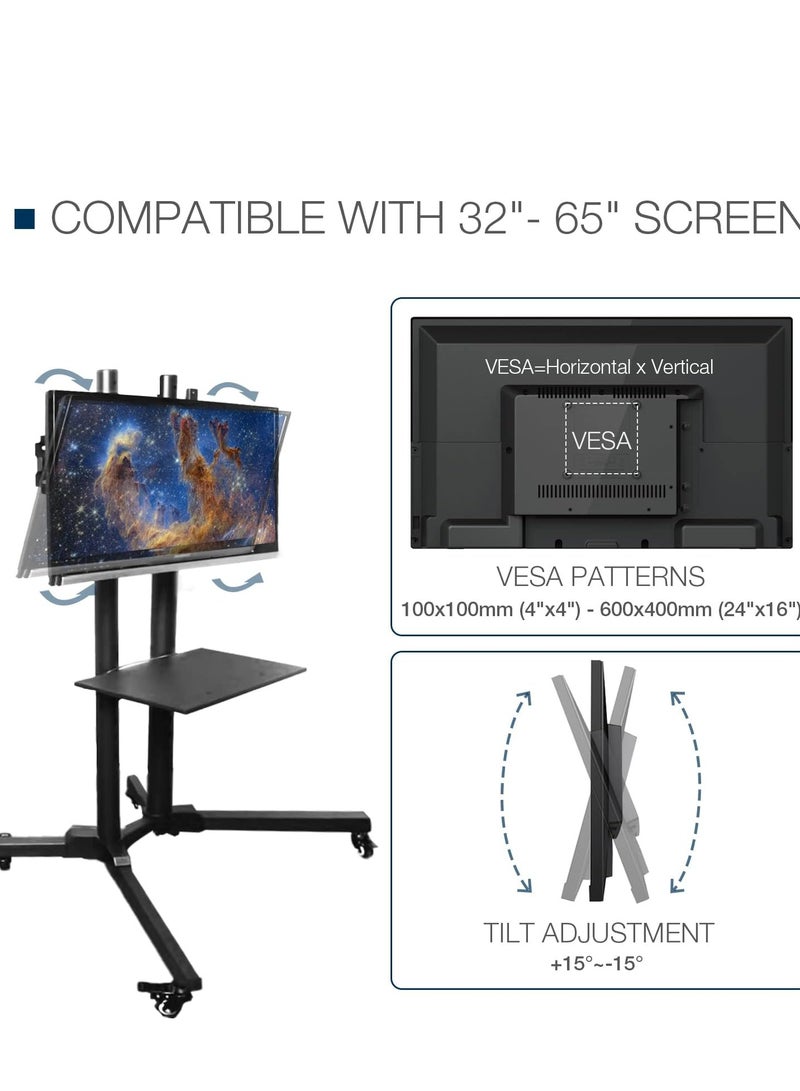 HYX Rolling Portable TV Stand – Adjustable Floor Stand for 32-75 Inch TVs with Stylish Design - Image 4